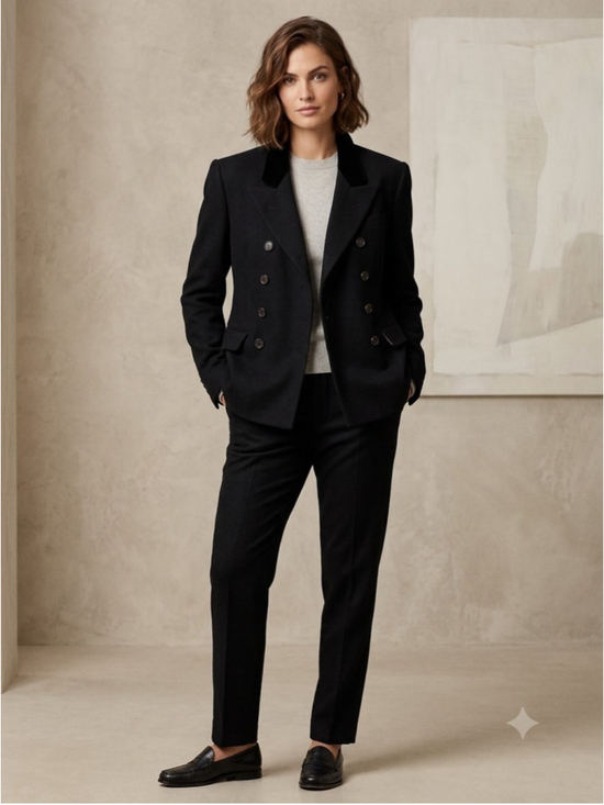 Ralph Lauren Jackets & Blazers - Ralph Lauren Royal Velvet Collar Crest Blazer Womens 100% Wool Double Breasted 8